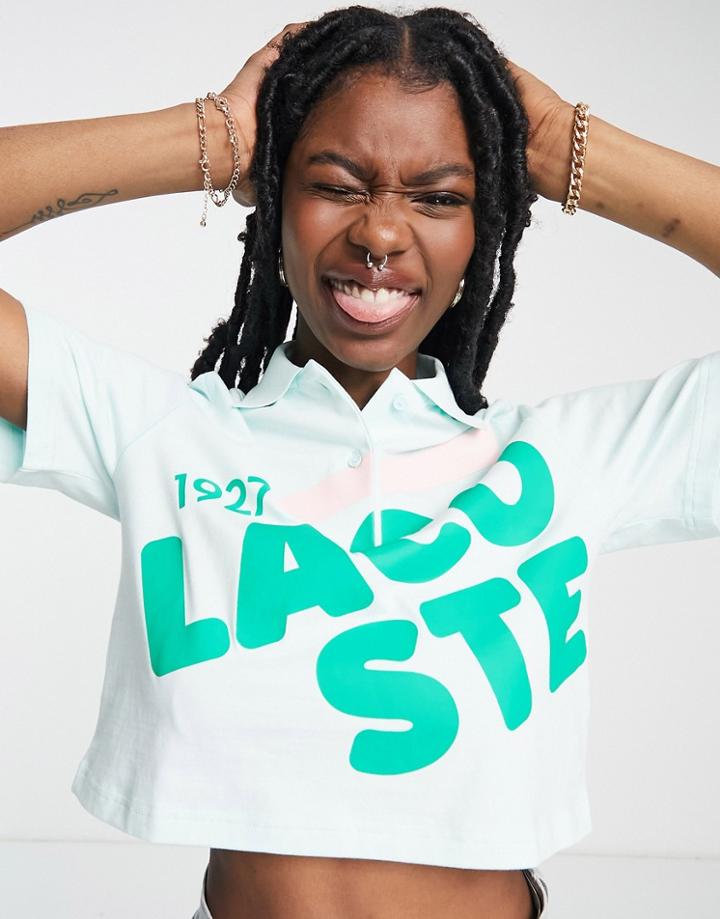 Lacoste Crop Polo Top In Mint-green