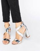 London Rebel Metallic Block Heel Sandal - Silver