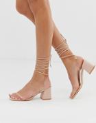 Public Desire Tomorrow Blush Ankle Tie Mid Heeled Sandals-beige