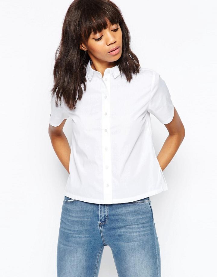 Asos Boxy White Shirt With Short Sleeve - White