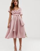 Asos Design Fallen Shoulder Prom Dress With Tie Detail-pink
