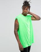 Asos Oversized Sleeveless T-shirt In Fluro Green - Green