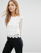New Look Floral Cut Out Lace Top - Cream