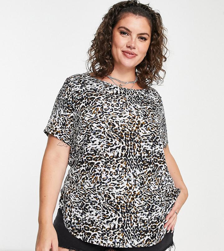 Only Curve Short Sleeve Blouse In Animal Print-multi