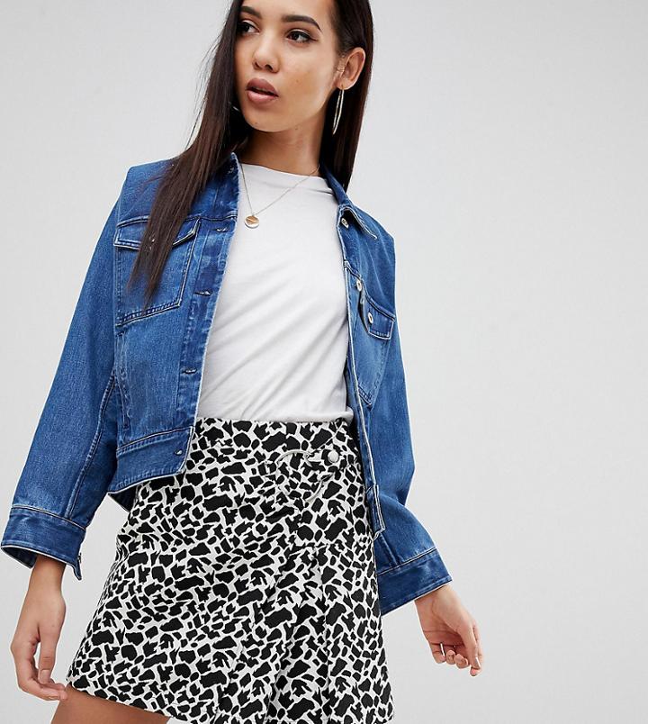Asos Design Tall Animal Mini Jacquard Wrap Skirt With Buckle-multi