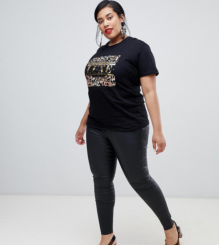 Vero Moda Curve Leather Look Leggings - Black