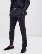 Selected Homme Slim Fit Suit Pants In Navy Red Check - Navy