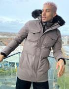 Good For Nothing Double Layered Parka In Taupe With Faux Fur Hood-grey