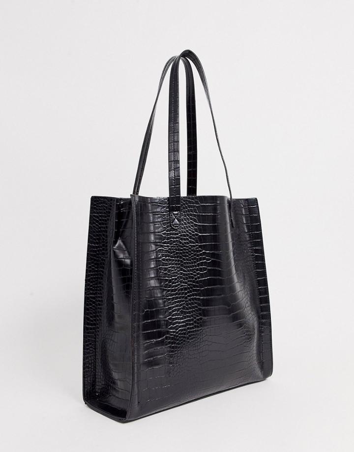 Asos Design Croc Shopper With Laptop Compartment - Black