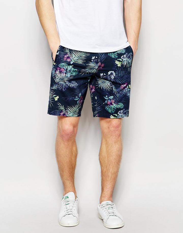 Asos Shorts With All Over Printing With Elasticated Waist - Dark Blue
