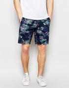 Asos Shorts With All Over Printing With Elasticated Waist - Dark Blue