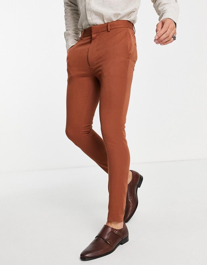 Asos Design Super Skinny Smart Pant In Rust-auburn