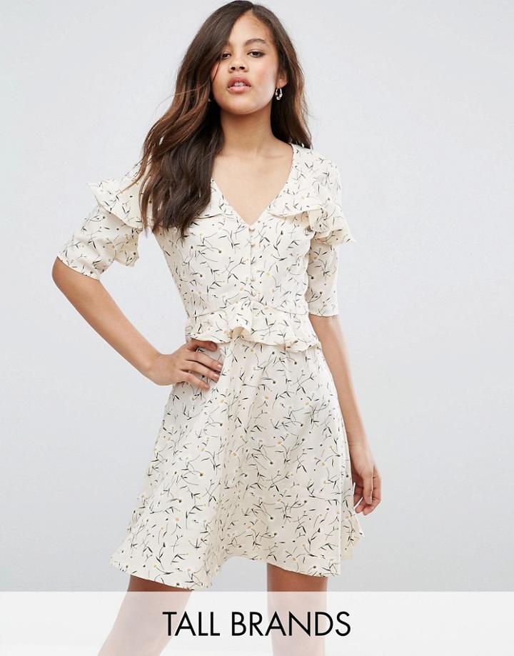 Influence Tall Frill Detail Tea Dress - Cream