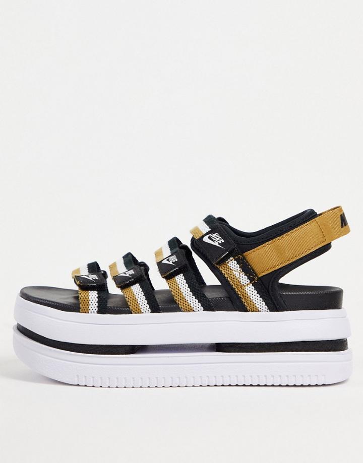 Nike Icon Classic Platform Sandals In Black/gold