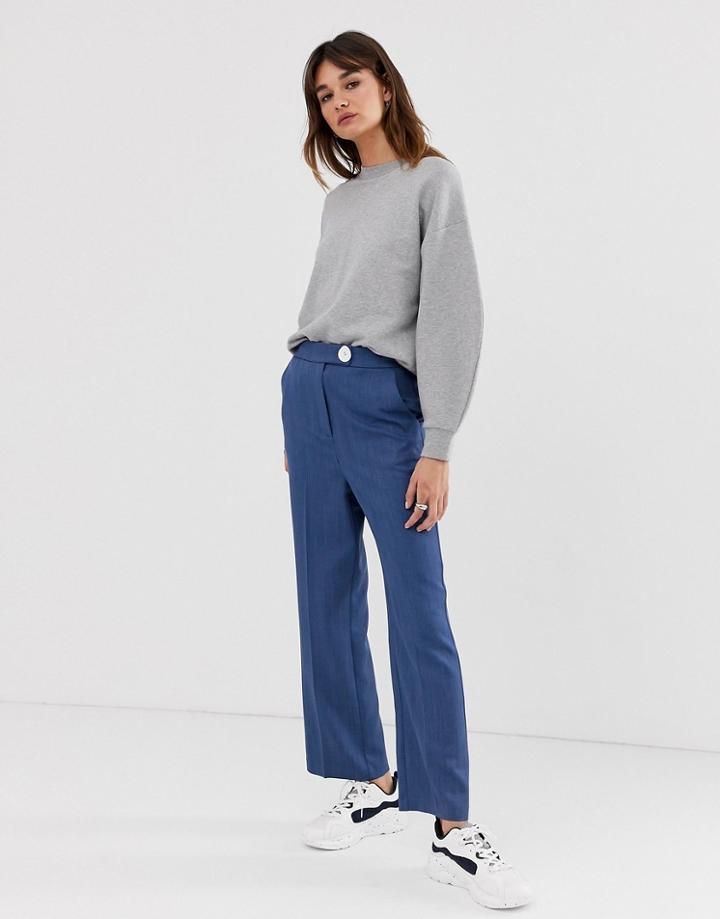 Asos White Wide Crop Button Pants-blue