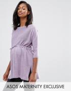 Asos Maternity Lounge Knitted Tunic With Drawstring - Purple