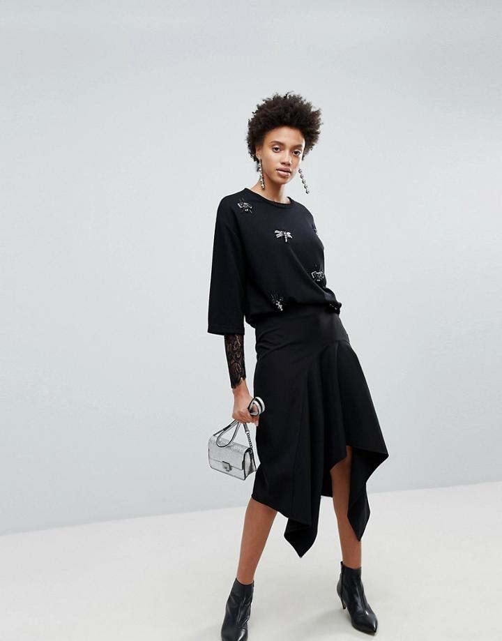 Stradivarius Plain Hanky Hem Skirt - Black