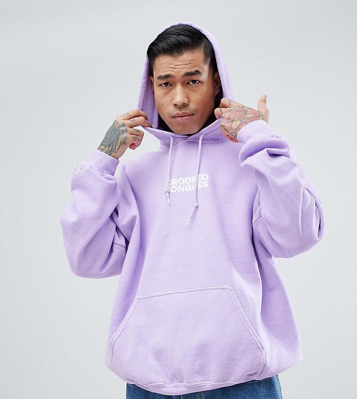 Crooked Tongues Hoodie In Overdye With Logo Print - Purple