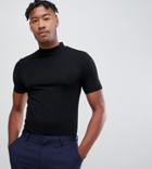 Asos Design Tall Muscle Fit T-shirt With Turtleneck In Black - Black
