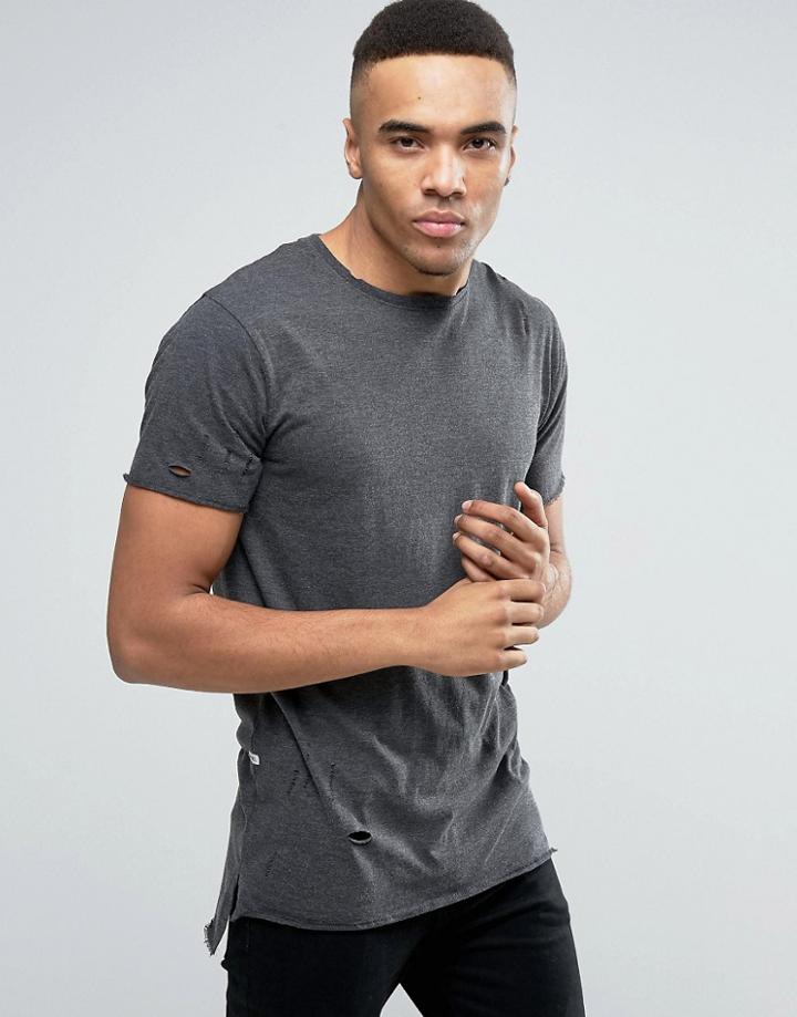 Redefined Rebel T-shirt With Stepped Hem - Black