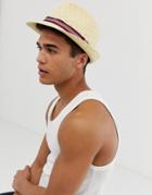 French Connection Straw Double Stripe Trilby-multi