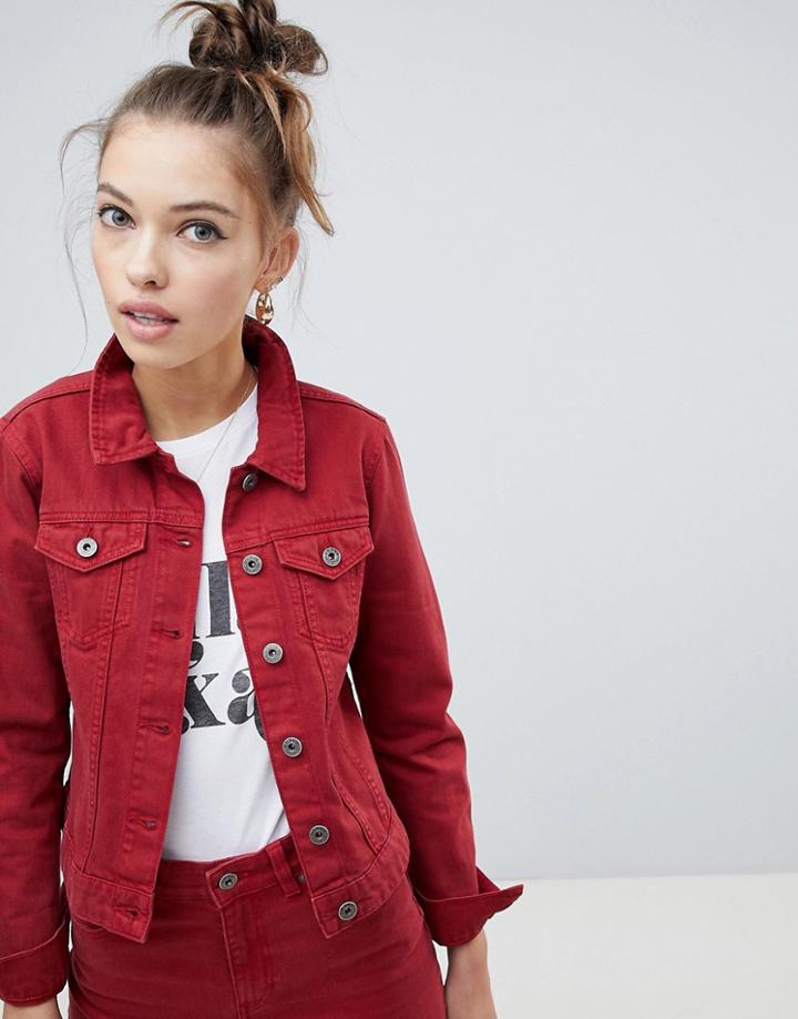 Only Fitted Denim Jacket - Red