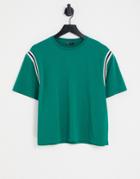 Asos Design Relaxed Crop T-shirt In Green With White Taping