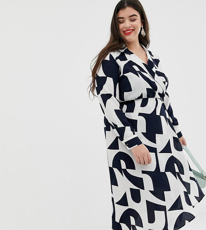 Vero Moda Curve Geo Print Shirt Midi Dress-multi