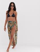 Asos Design Knot Front Glam Beach Sarong In Tropical Animal Print-multi