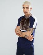 Asos Zip Neck T-shirt With Velour Color Blocking - Navy