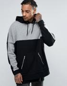 Asos Extreme Oversized Longline Hoodie With Cut & Sew Panels & Zip Poc