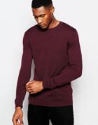 Asos Merino Wool Crew Neck Sweater - Burgundy