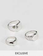 Designb London Silver Geometric Shaped Rings In 3 Pack Exlcusive To Asos - Silver