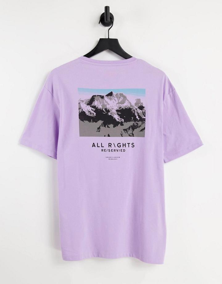 Selected Homme Organic Cotton Oversized T-shirt With Mountain Back Print In Lilac-purple