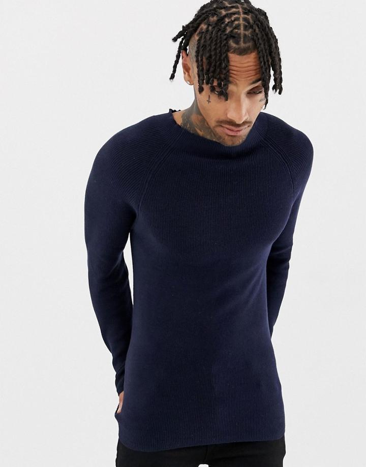 Night Addict Raglan Sleeve Sweater - Navy