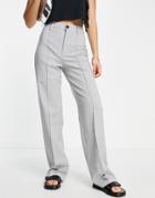 Pull & Bear High Waist Tailored Straight Leg Pants With Front Seam In Light Gray
