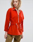 Mango Zip Up Head Over Anorak - Red