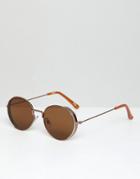 Asos Design Round Sunglasses In Bronze With Side Cap Detail - Copper