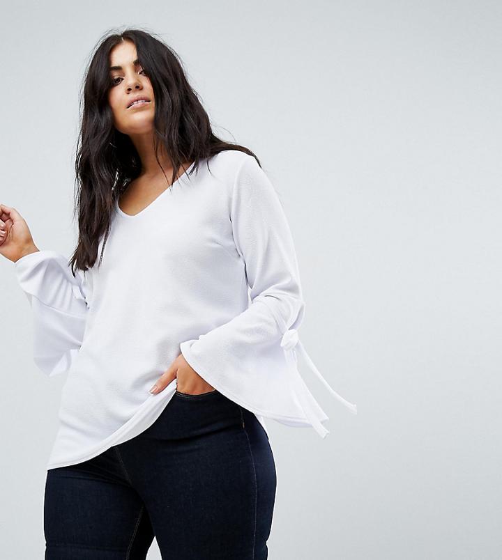 Boohoo Plus Tie Sleeve Top - White