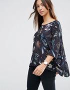 Asos Oversize Kimono Tee In Dark Floral With V Back - Multi