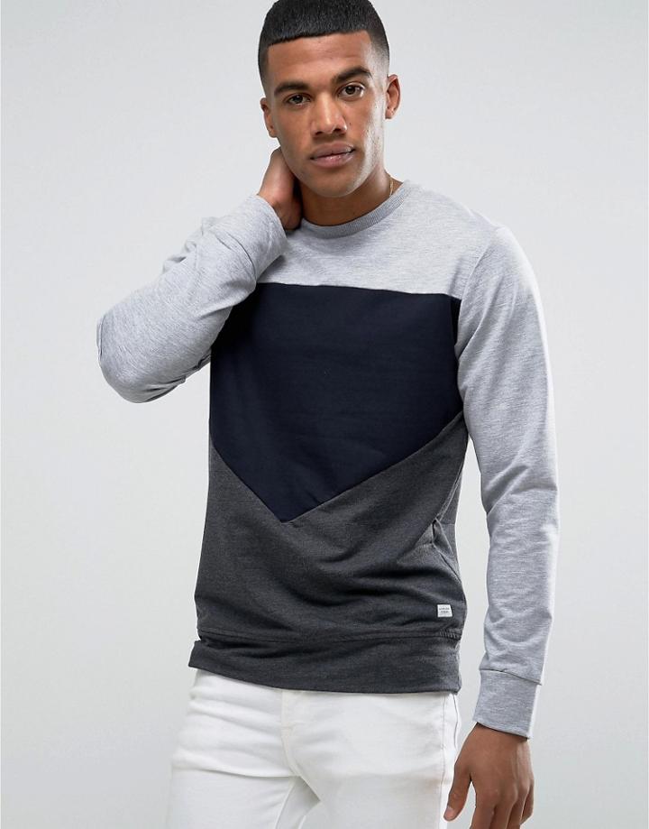 Jack & Jones Cut And Sew Crew Neck Sweat - Gray