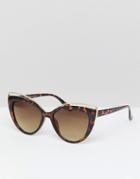 7x Cat Eye Sunglasses With Wire Brow Detail - Brown