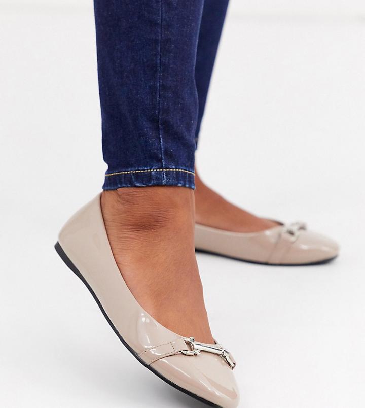 Asos Design Wide Fit Layla Snaffle Ballet Flats In Beige-neutral