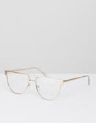 Asos Flat Top Metal Round Visor Geeky Glasses - Gold