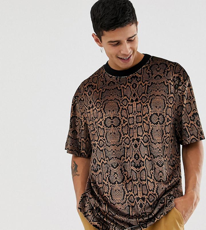 Collusion Velvet Snake Print T-shirt-brown