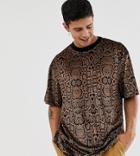Collusion Velvet Snake Print T-shirt-brown
