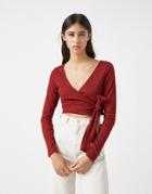 Pull & Bear Soft Touch Ballerina Wrap Top Set In Rust-brown