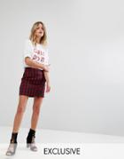 Missguided Frill Detail Plaid Mini Skirt - Red
