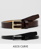 Asos Design Curve 2 Pack Skinny Waist Faux Croc Jeans Belts - Multi