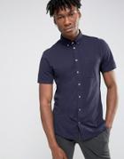 Burton Menswear Regular Navy Pique Short Sleeve Shirt - Navy